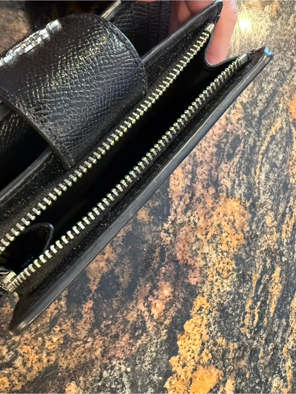 Coach Black Textured Leather Snap Wallet with Silver Logo